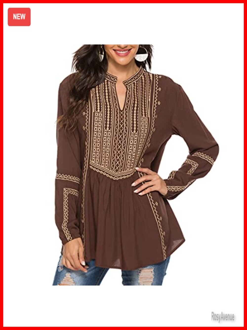 Women's Embroidered Mexican Peasant Tunic Top Cotton Rayon Loose Blouse